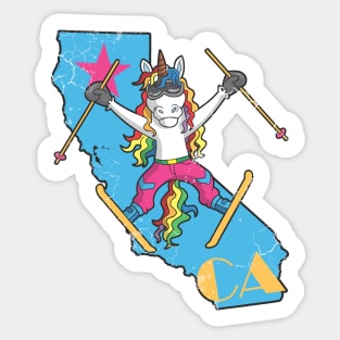 California Ski Skiing Unicorn Retro Cute Sticker